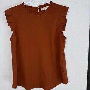 Monteau Los Angeles Ruffle Sleeve Blouse Women's Top Rust Brown